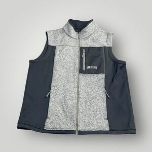 Heybo Vest‎ Mens XL Gray Black Full Zip Softshell Fleece Lined Outdoor Pockets